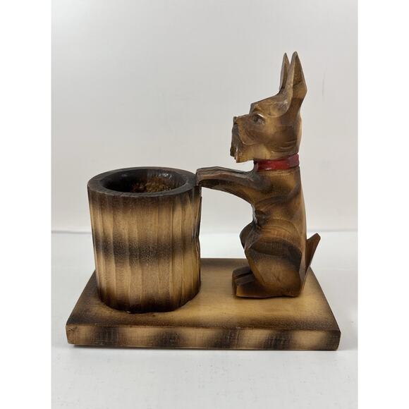 Vintage Wooden Scottish Terrier Pencil Holder‎ Solid Wood Carved Scottie Scotty - Picture 4 of 11